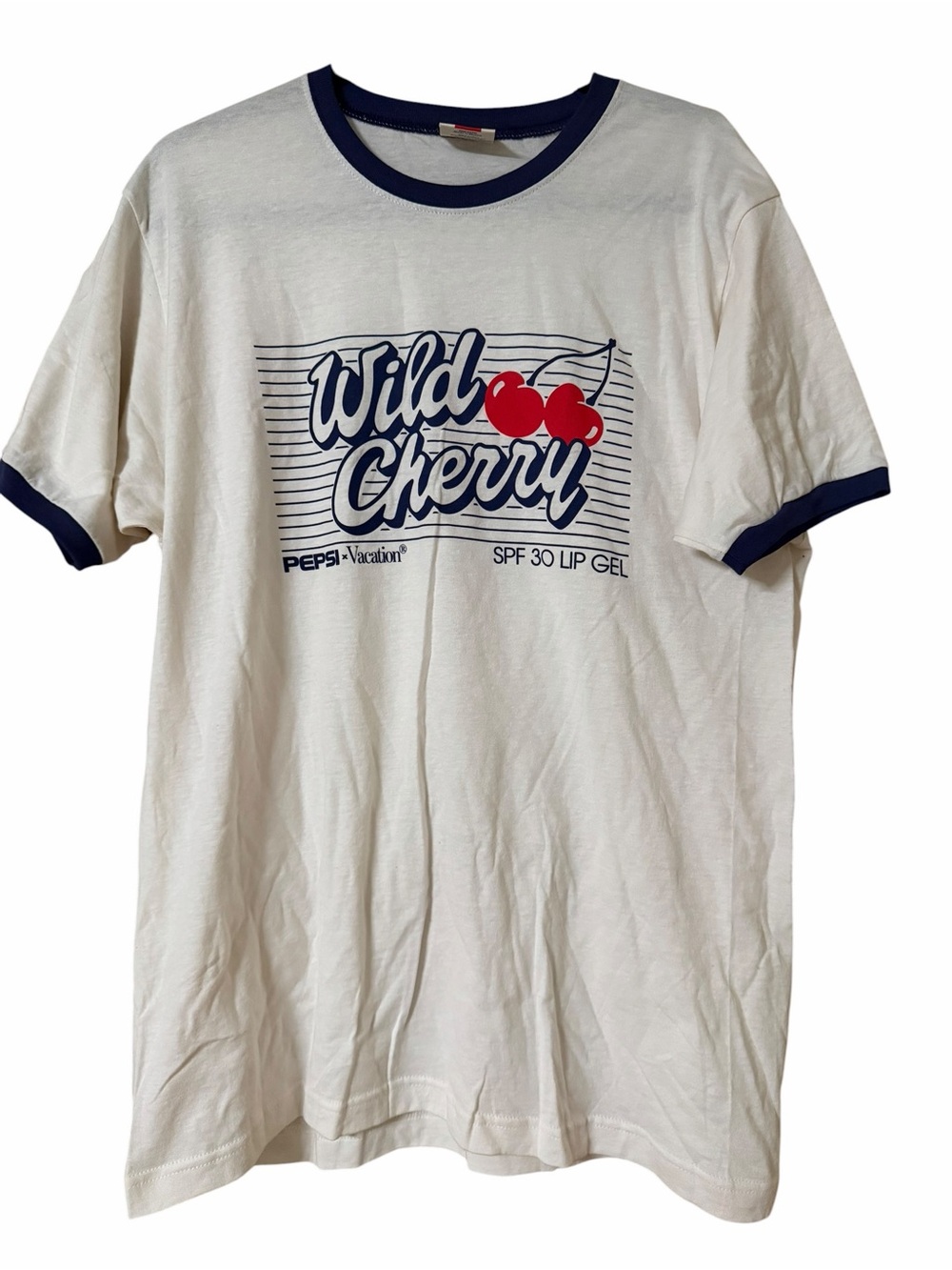 Pepsi Wild Cherry Short Sleeve Ringer Tee - White & Navy with Red Graphic